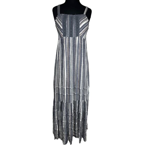 Angie Striped Tiered Sleeveless Maxi Dress Size M Boho Denim Summer Sundress - Picture 1 of 12